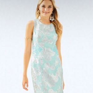 Lilly Pulitzer Mila Shift 2 dress seasalt blue metallic rare!